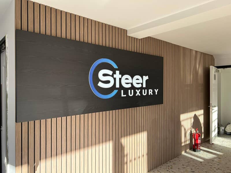 An image of the Steer Luxury interior signage.